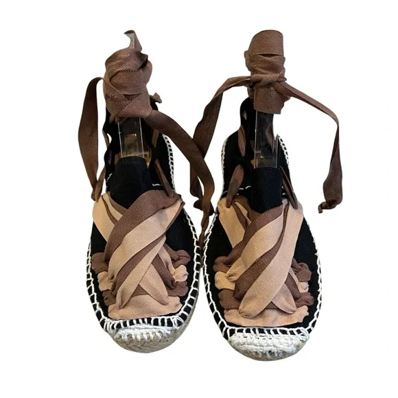 Artesania Hand Made Chic Black and Brown Espadrille Ankle Tie Flats, Sz EU 37 - Picture 8 of 15